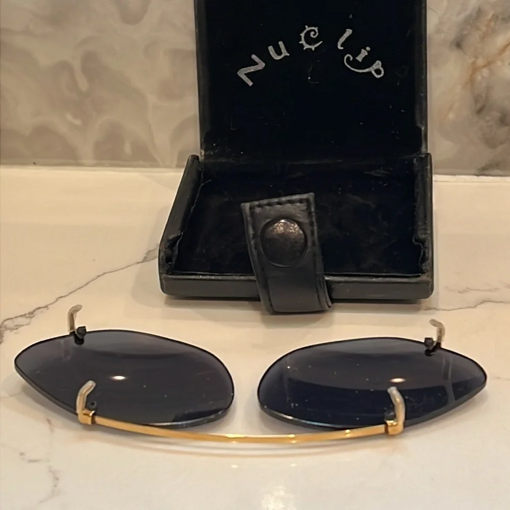 Nu-Clip Custom Clip-On Sunglasses in Denim in Belt Loop Hard Snap Leather Case